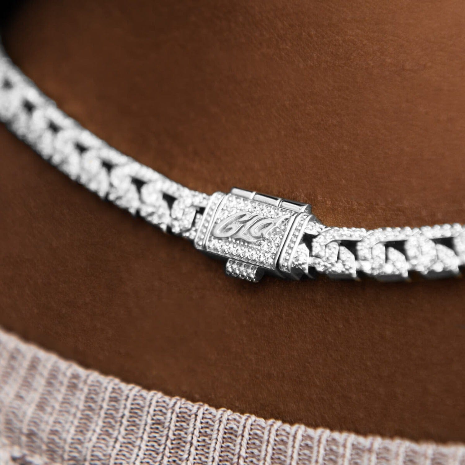 GLD Women Micro Iced G - Link Necklace in White Gold