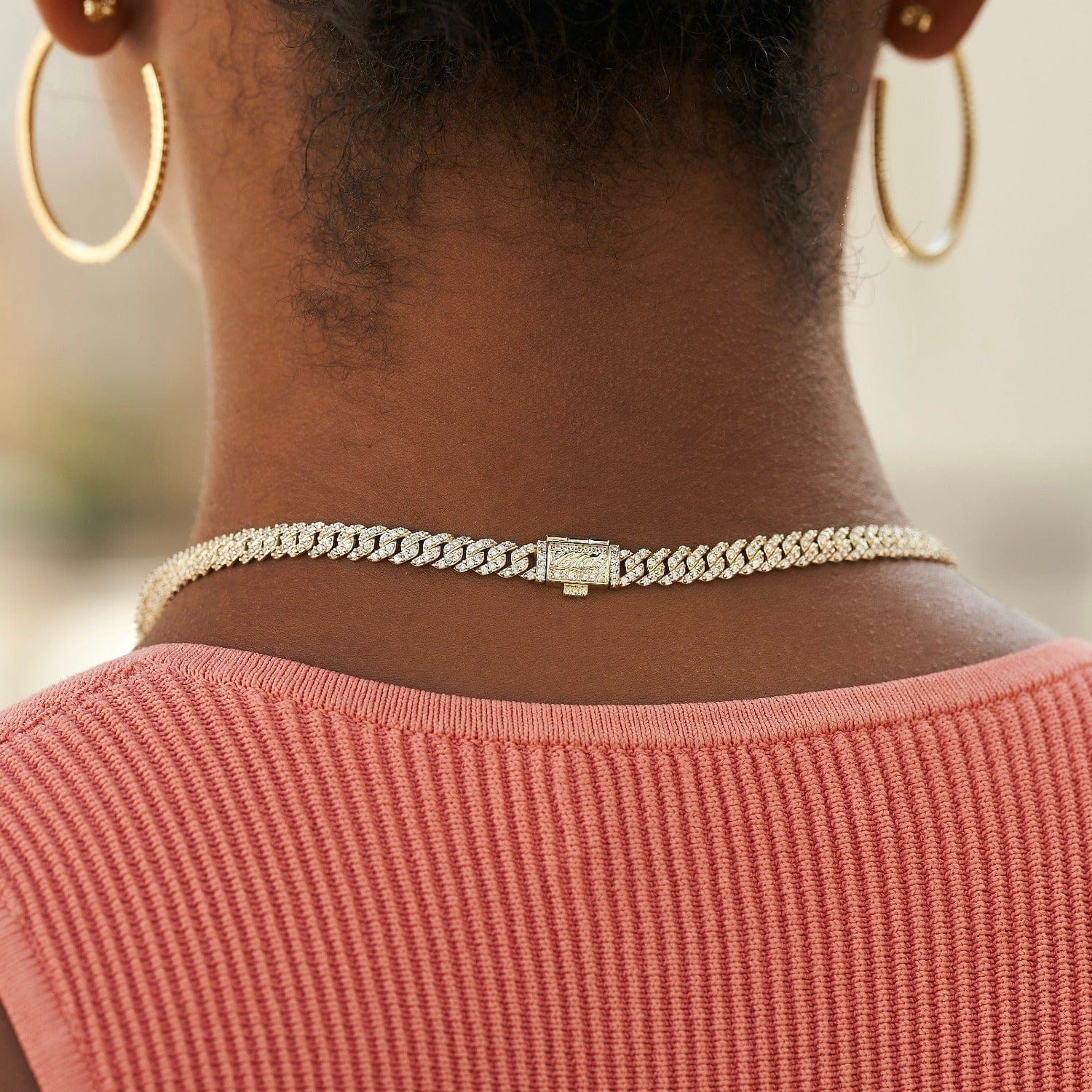 GLD Women Micro Diamond Prong Cuban Necklace in Yellow Gold - 6 mm