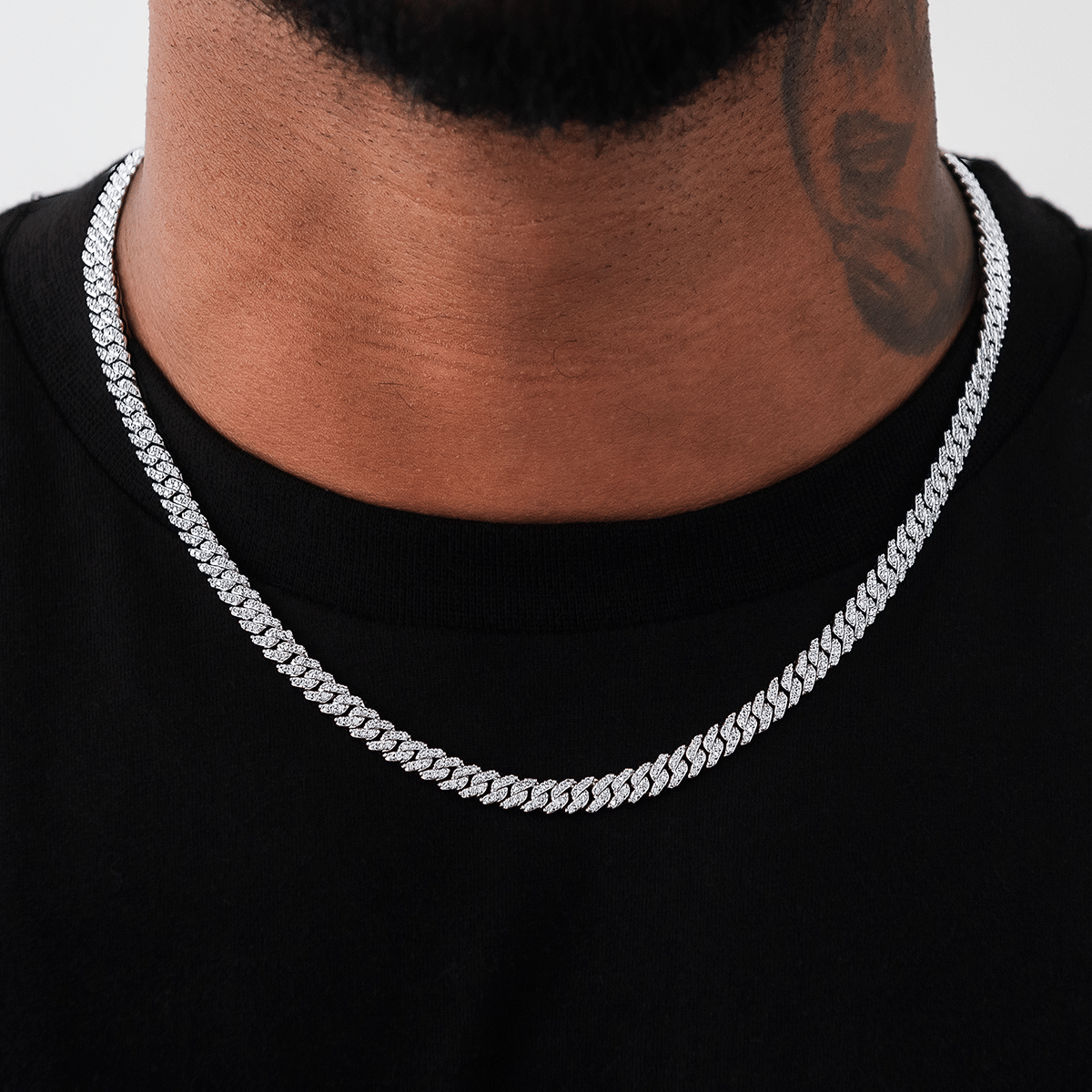 GLD Men Micro Diamond Prong Cuban Chain in White Gold - 6 mm