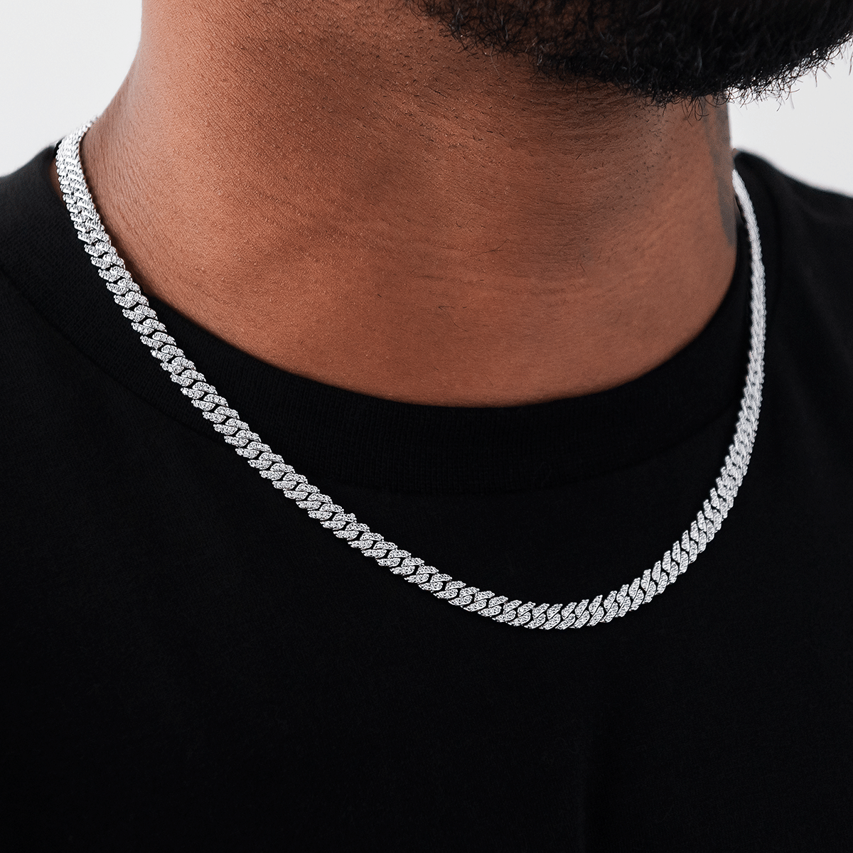 GLD Men Micro Diamond Prong Cuban Chain in White Gold - 6 mm