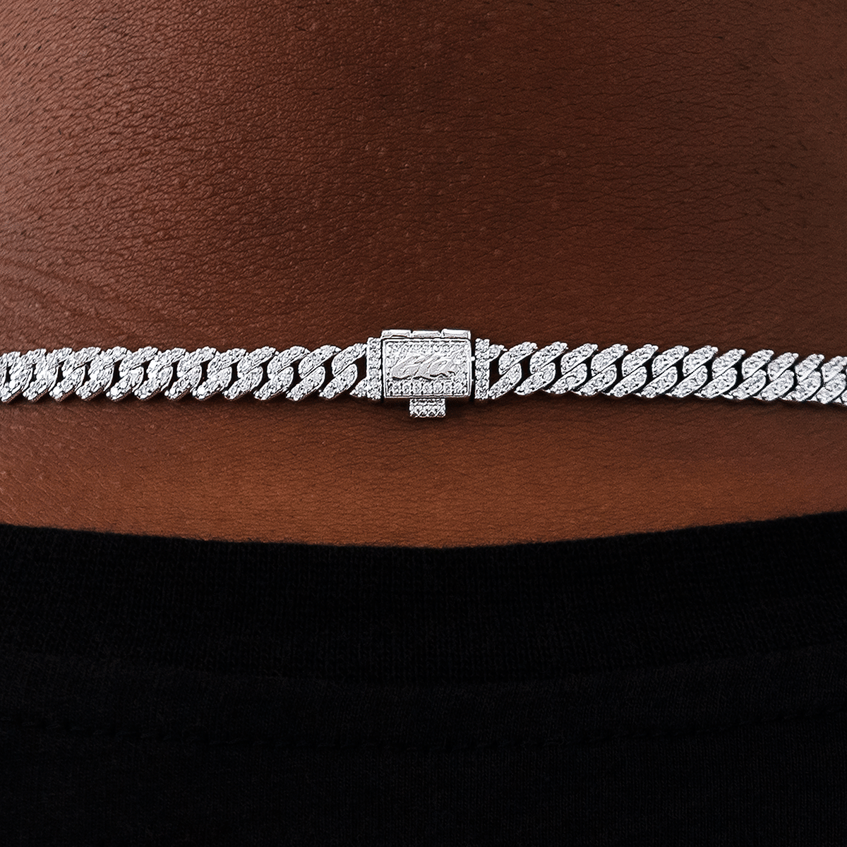 GLD Men Micro Diamond Prong Cuban Chain in White Gold - 6 mm