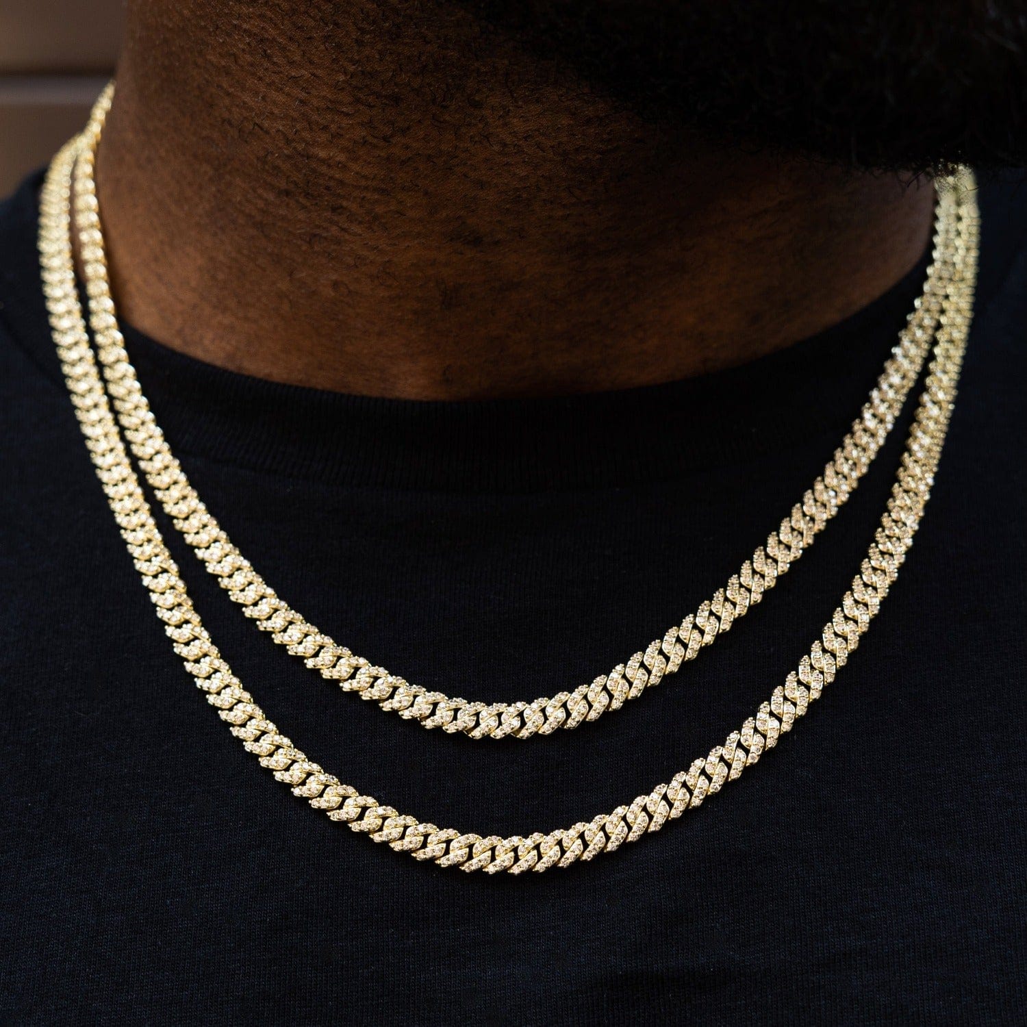 GLD Men Micro Diamond Prong Cuban Chain in Yellow Gold - 6 mm