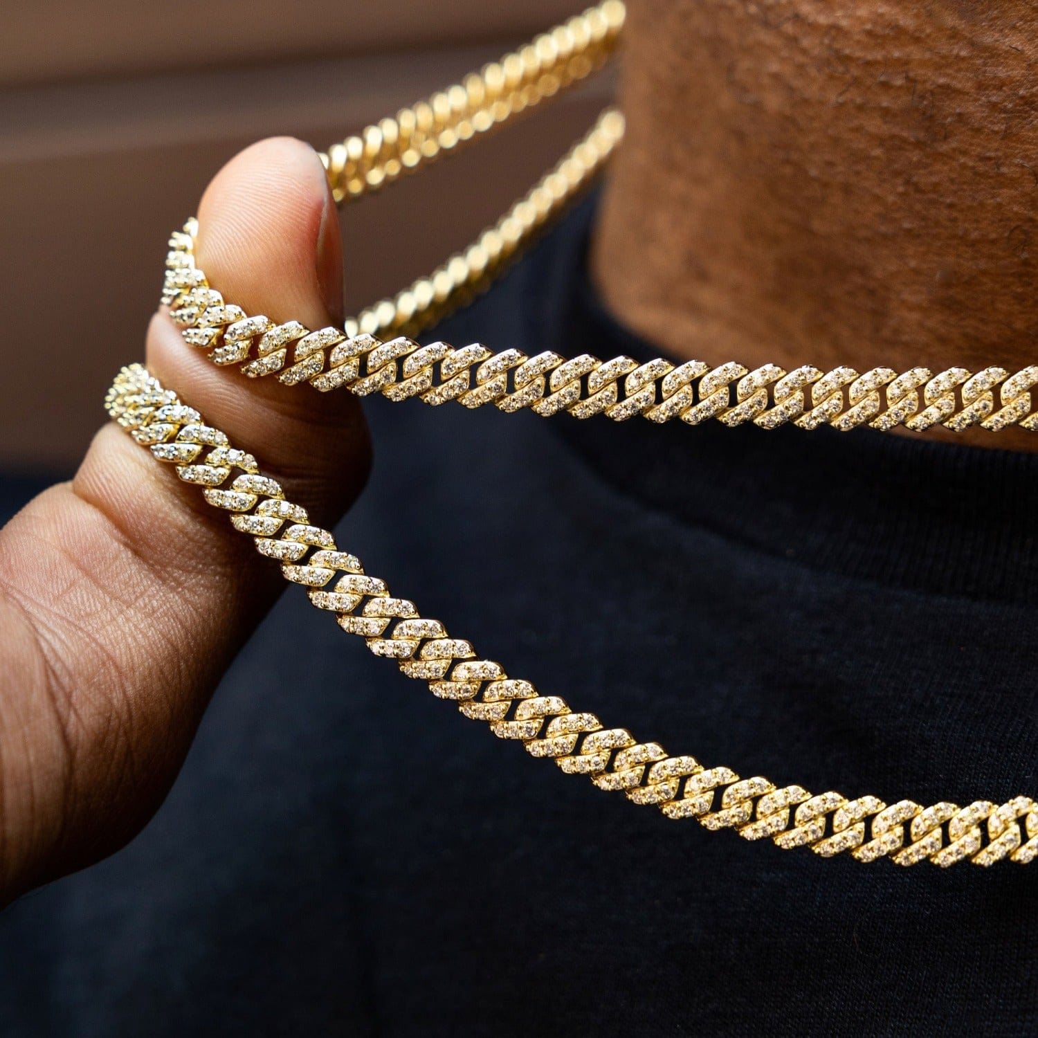 GLD Men Micro Diamond Prong Cuban Chain in Yellow Gold - 6 mm