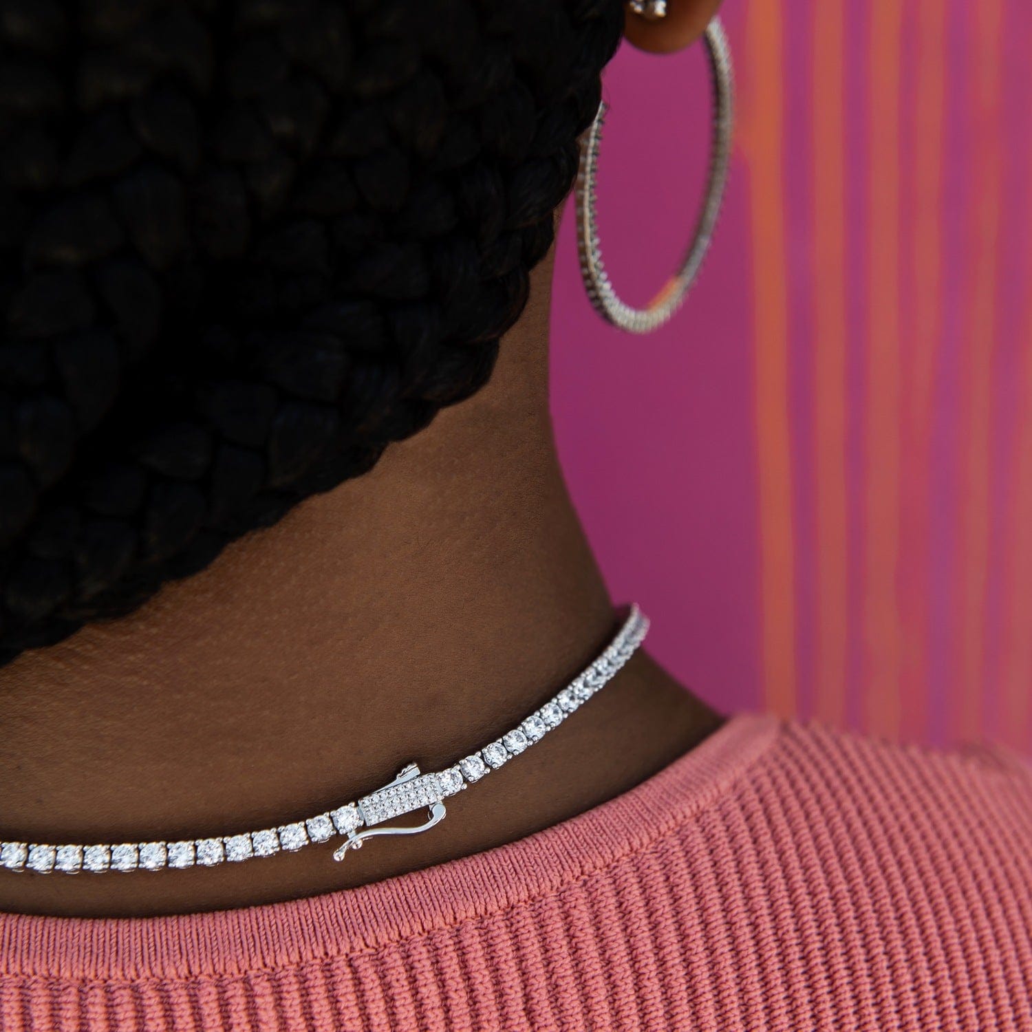 GLD Women 3 mm Diamond Cross Tennis Necklace