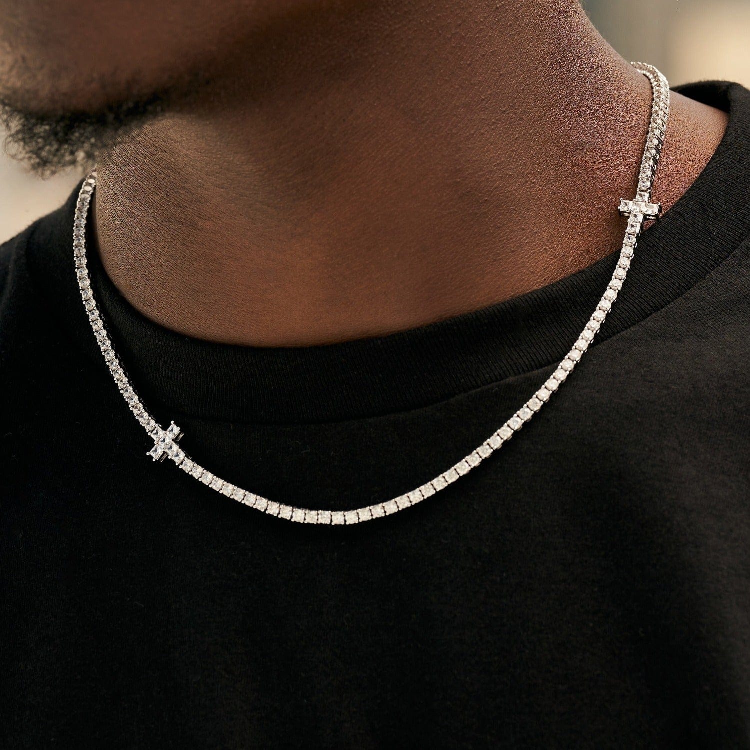GLD Men 3 mm Diamond Cross Tennis Chain