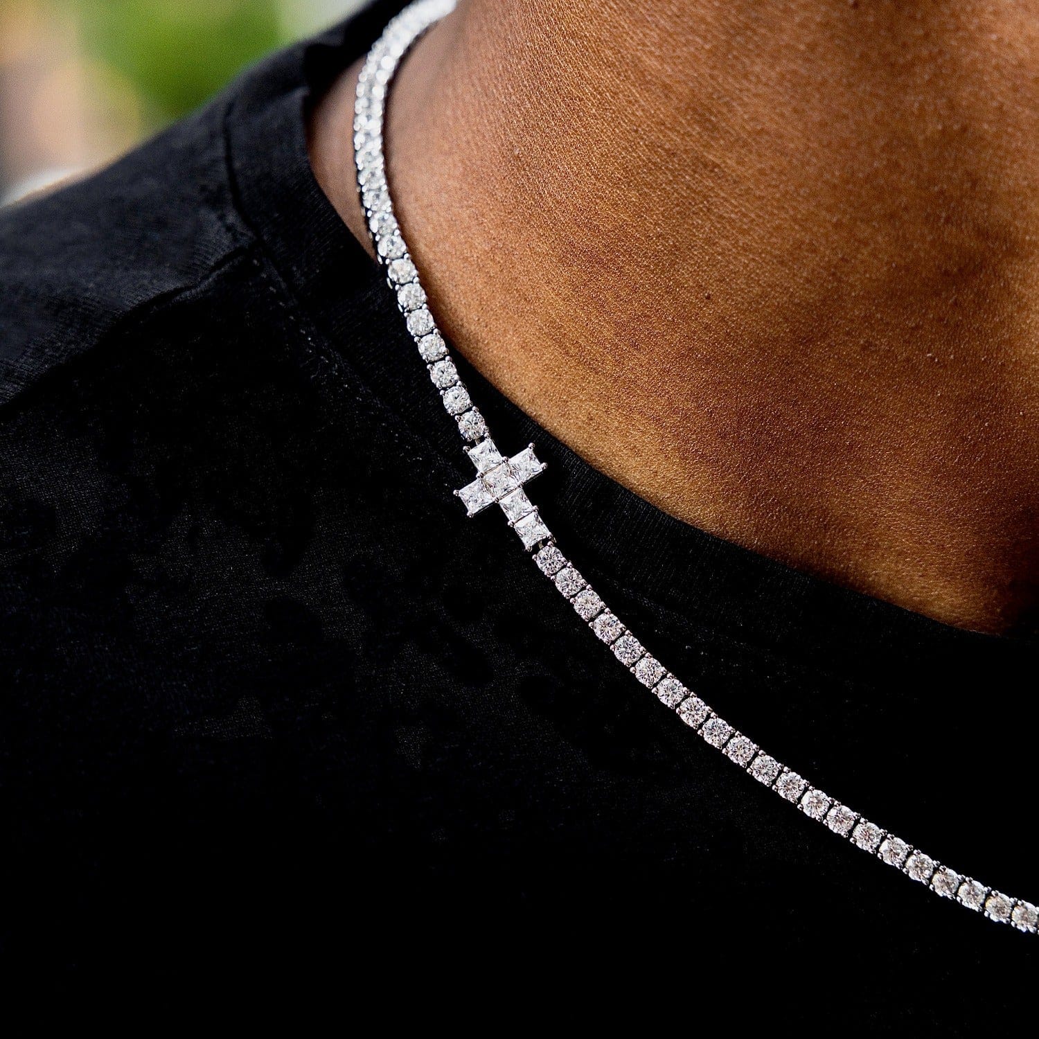 GLD Men 3 mm Diamond Cross Tennis Chain