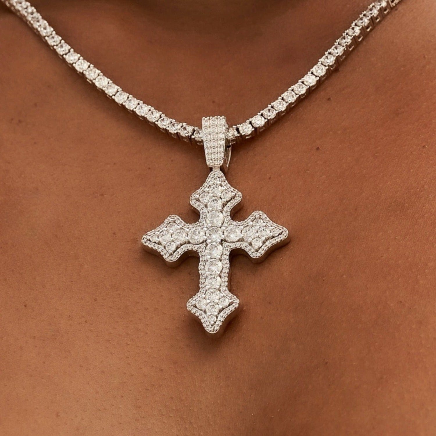 GLD Women Iced Gothic Cross in White Gold