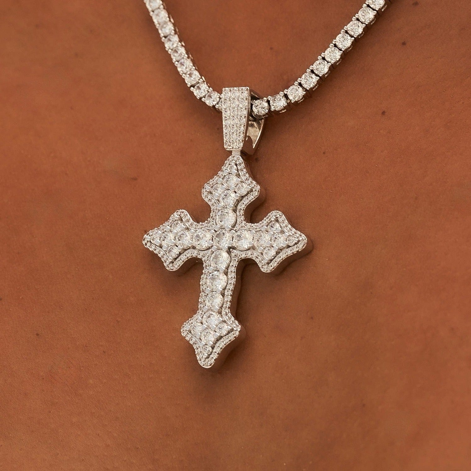 GLD Women Iced Gothic Cross in White Gold
