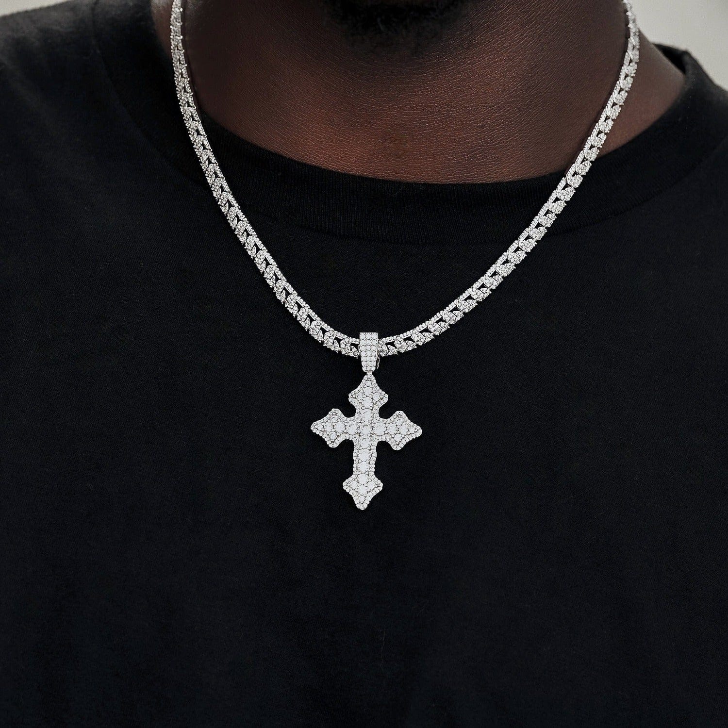 GLD Men Iced Gothic Cross in White Gold