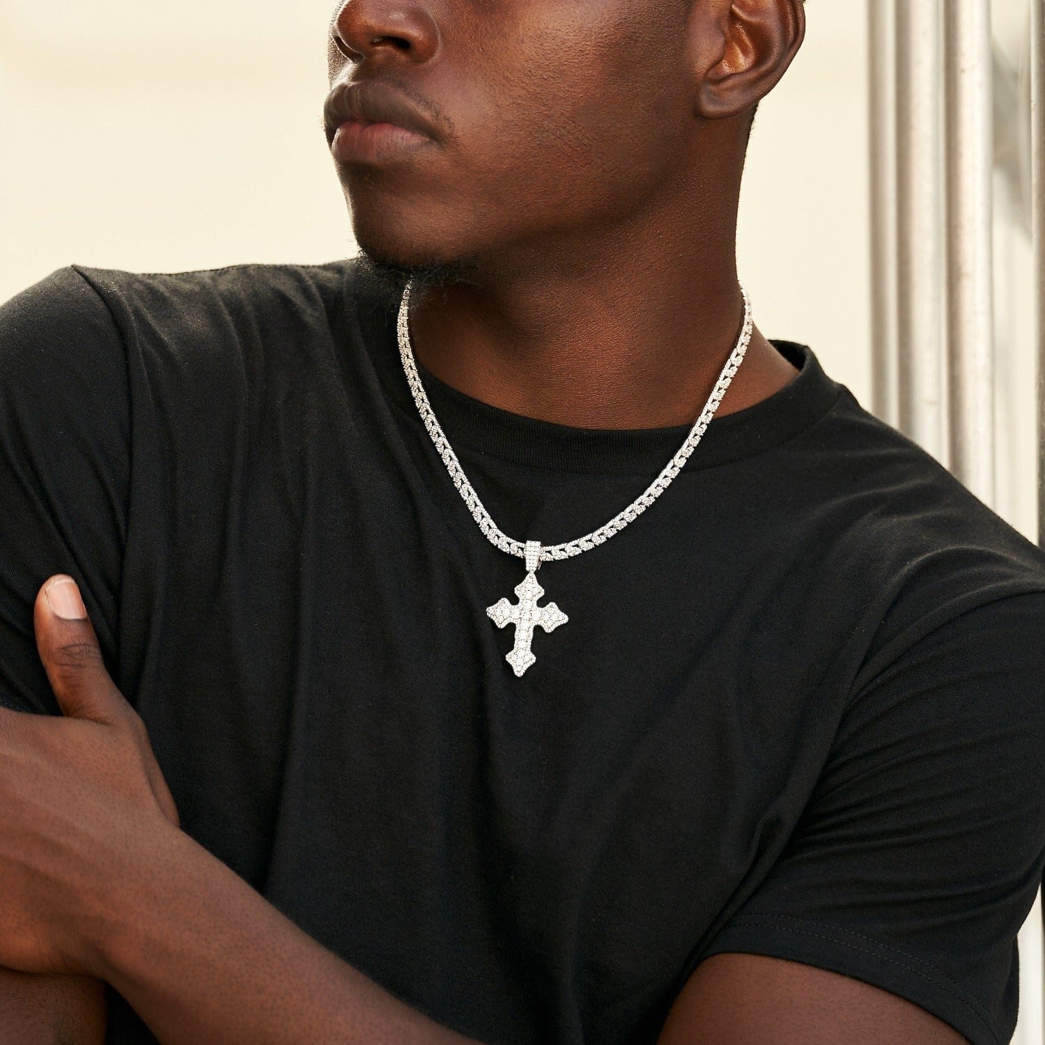GLD Men Iced Gothic Cross in White Gold