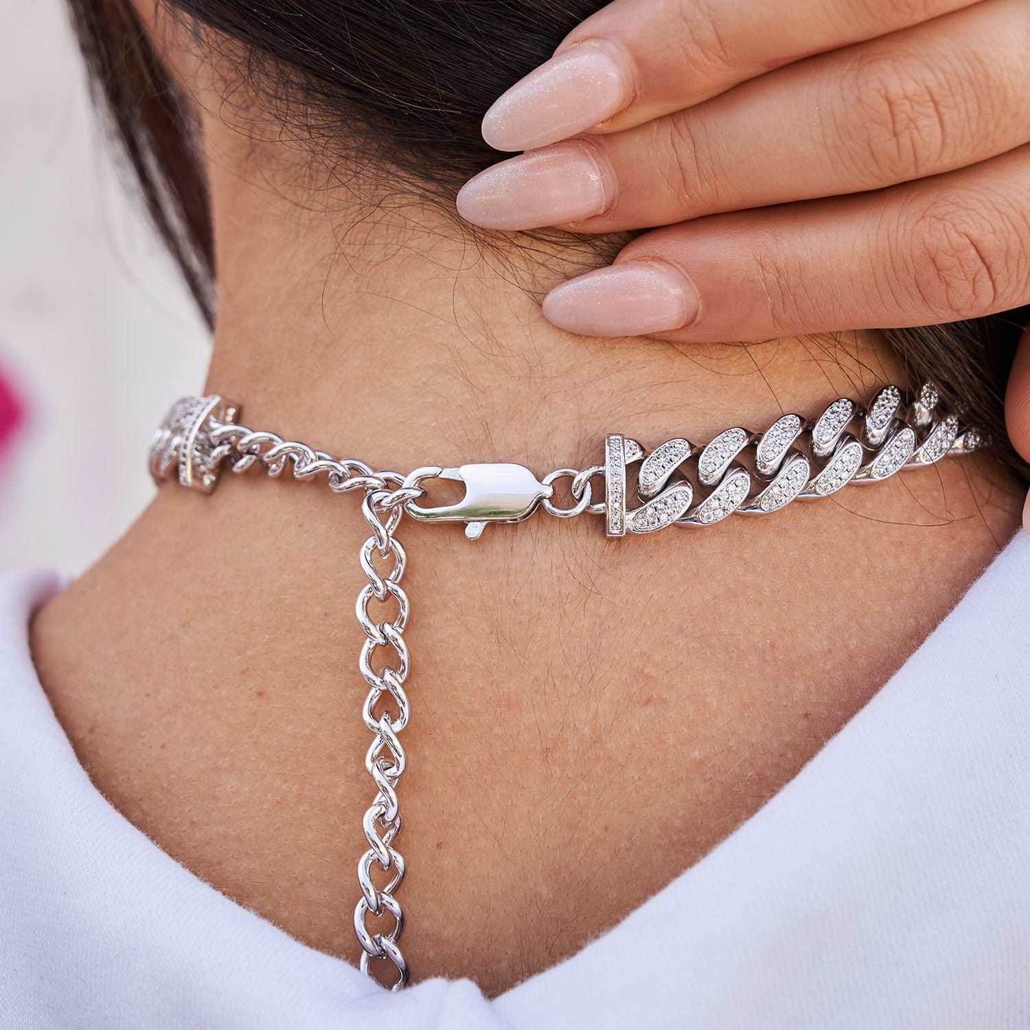 GLD Women Diamond Cuban Link Choker in White Gold - 12 mm