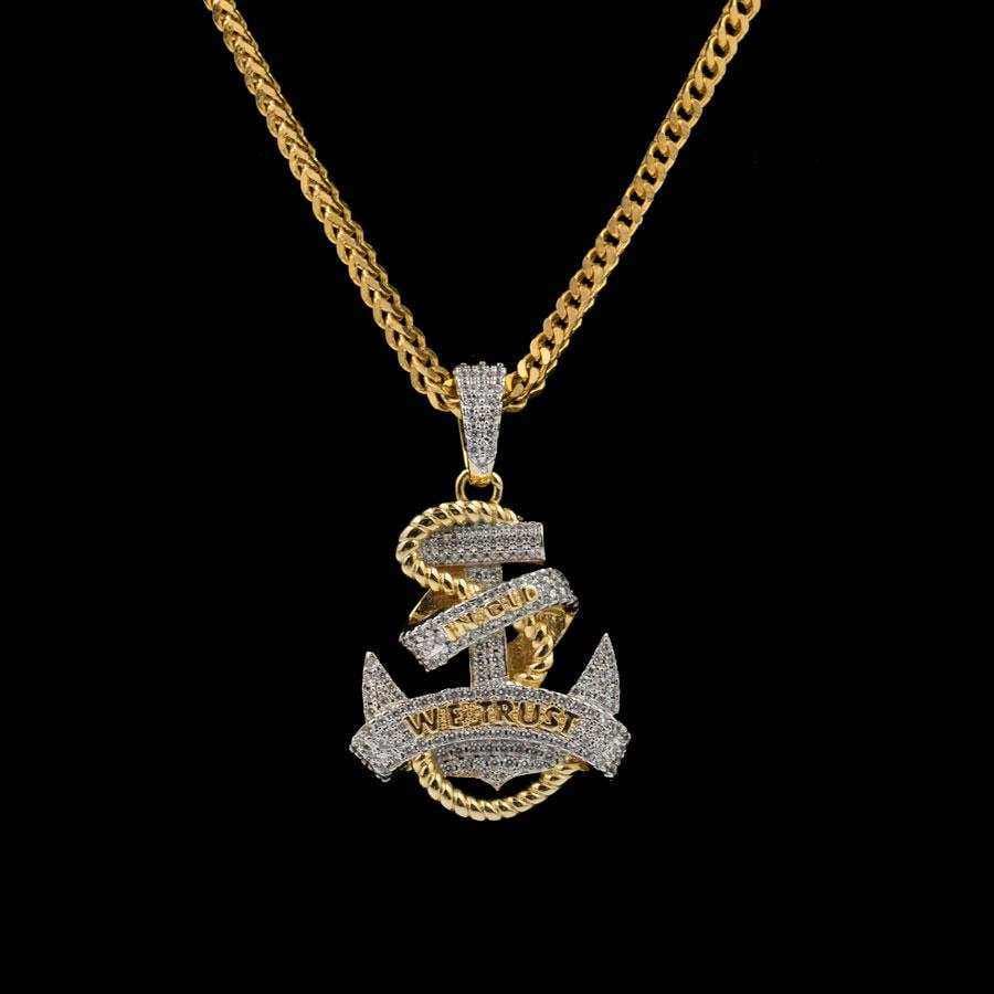 GLD Men Iced Anchor Pendant in Yellow Gold