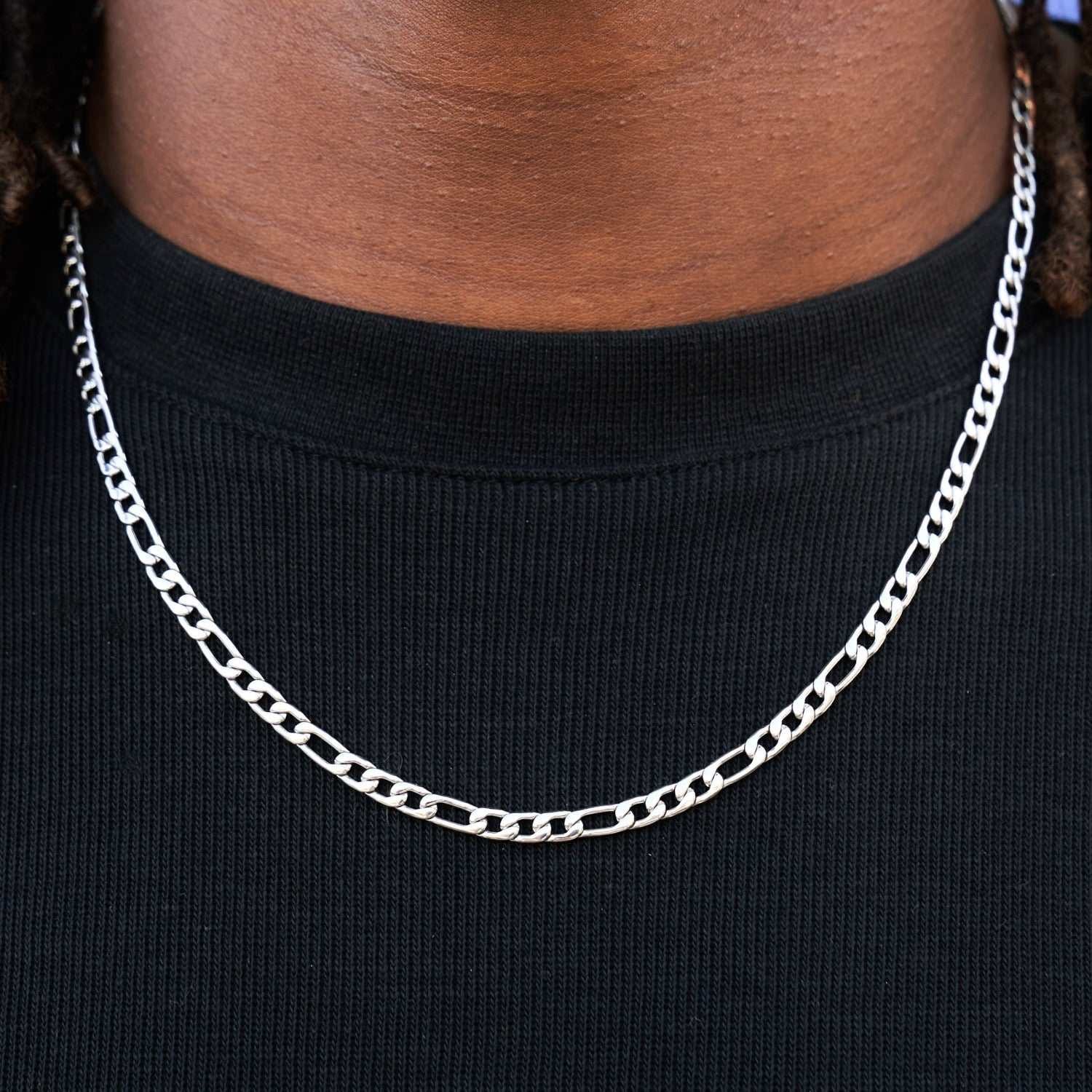 GLD Men Figaro Chain in White Gold - 4 mm