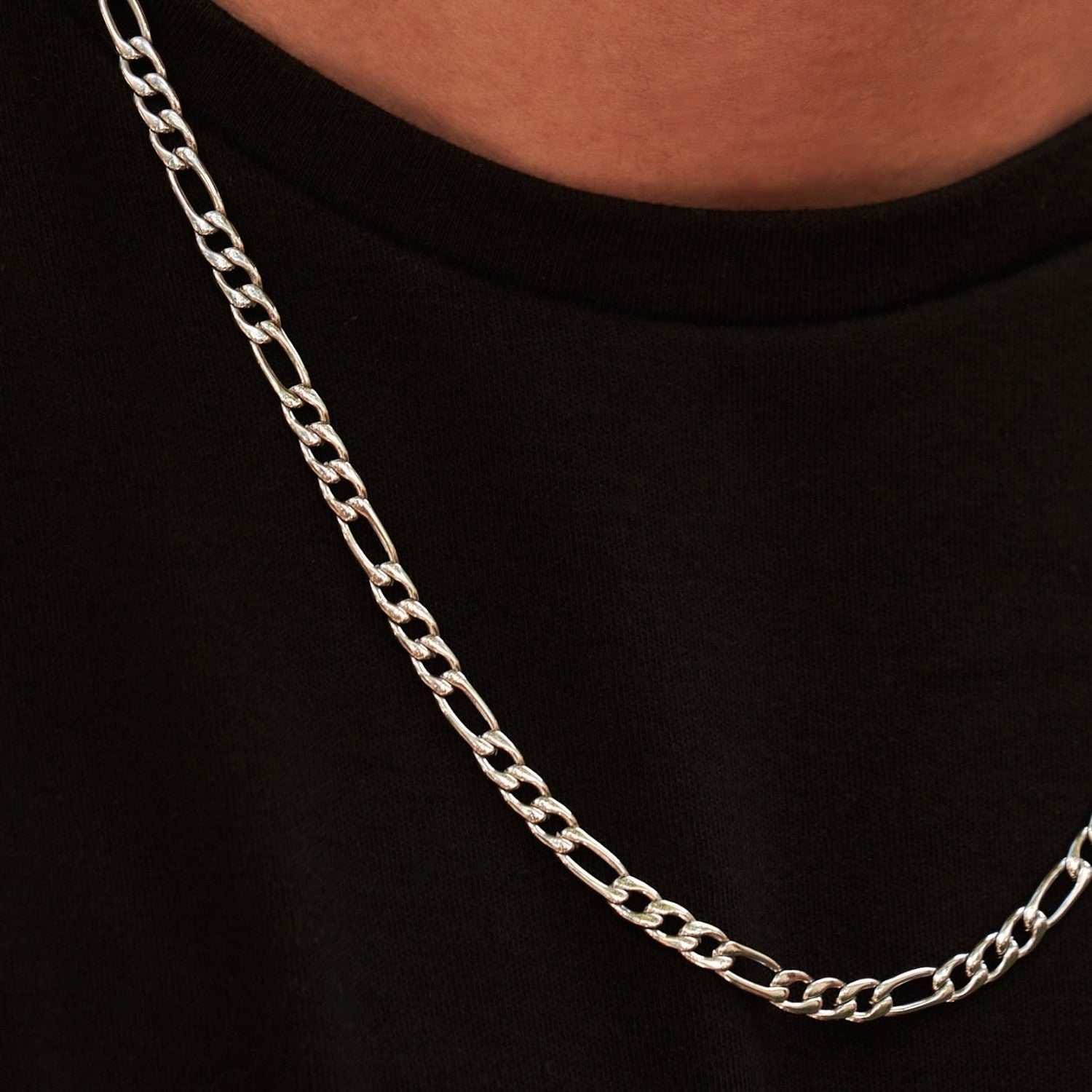 GLD Men Figaro Chain in White Gold - 4 mm