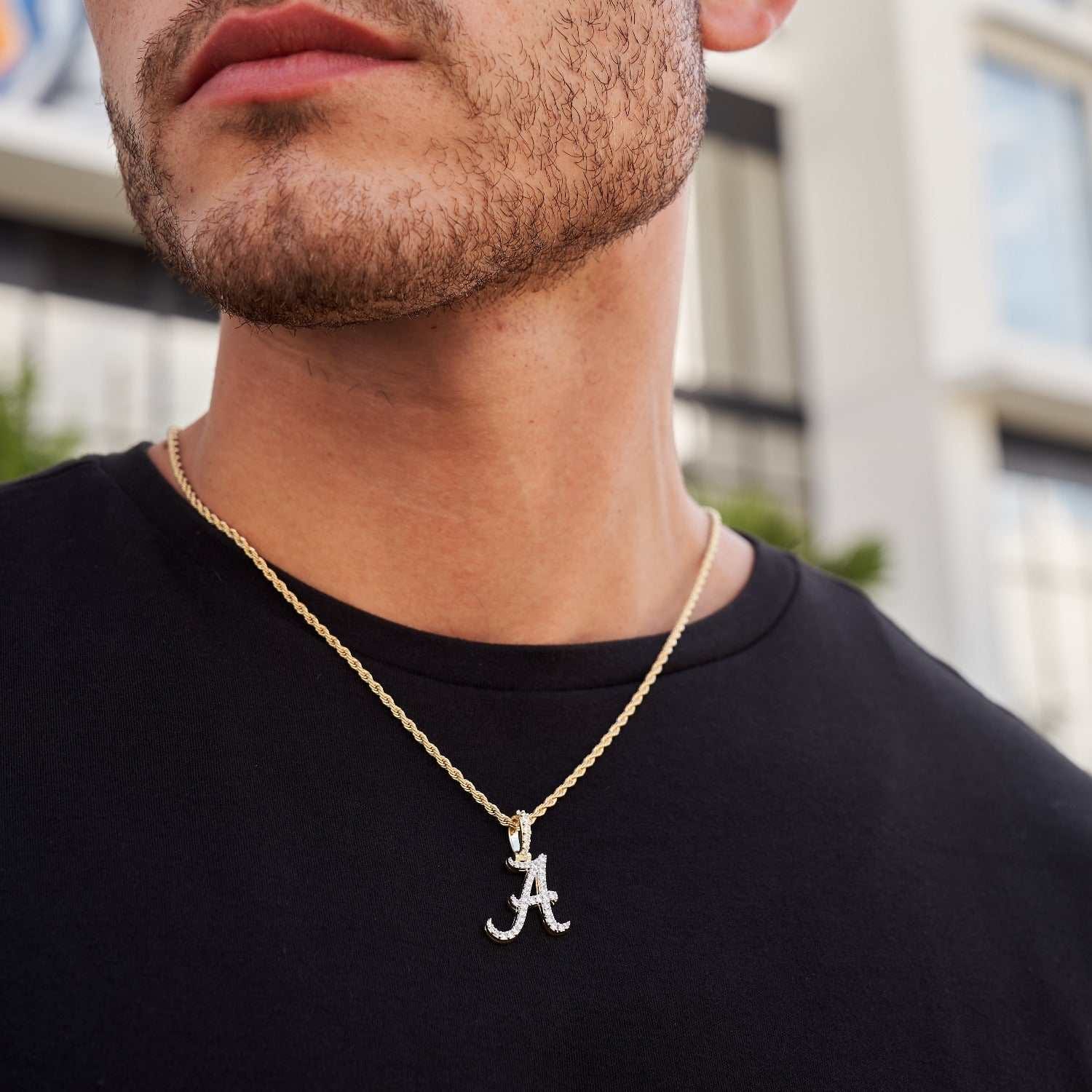 GLD Men Alabama Crimson Tide Official NCAA Micro Logo Pendant - Yellow Gold