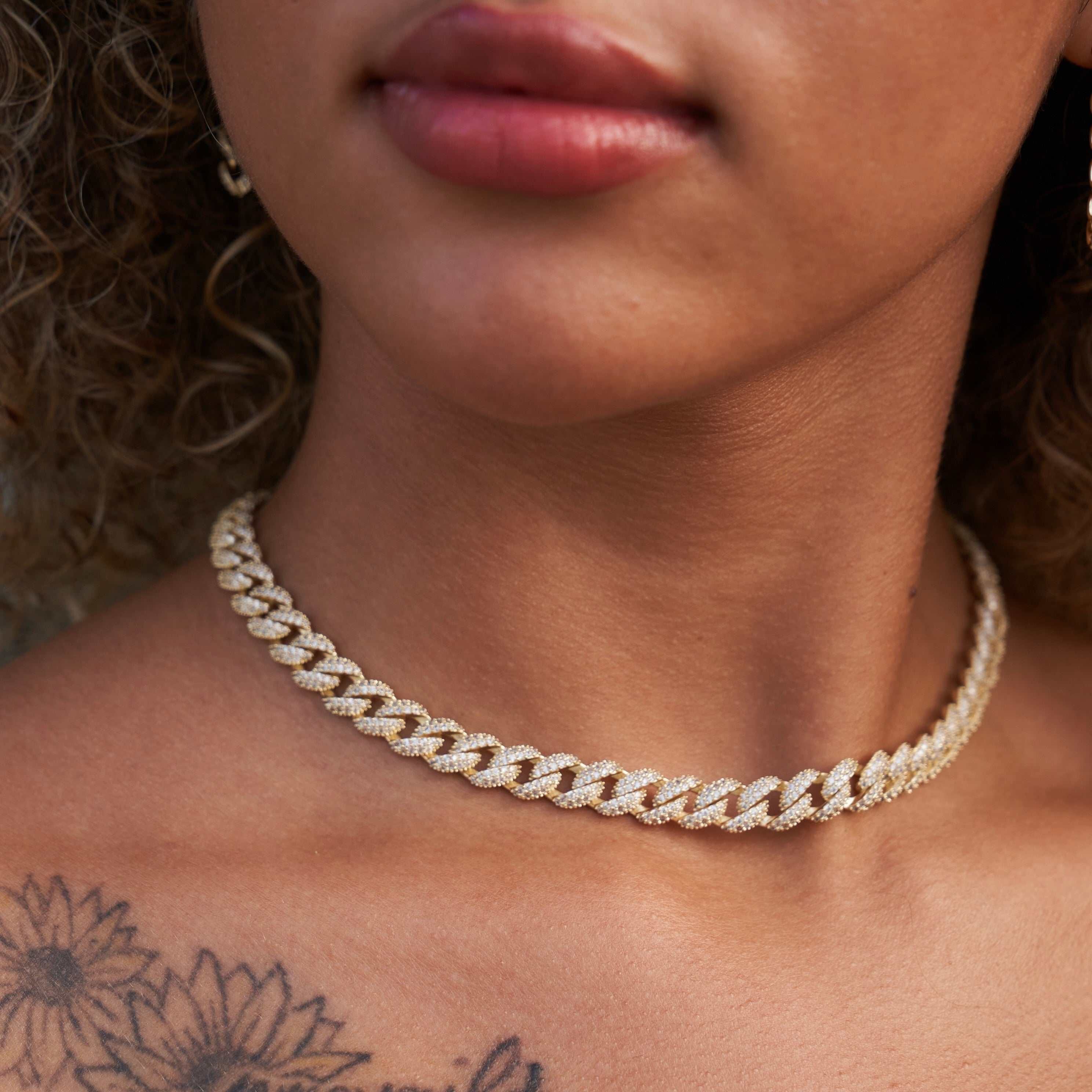 GLD Women Diamond Cuban Necklace in Yellow Gold - 8.5 mm