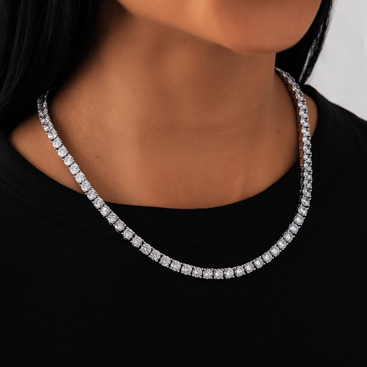 GLD Women Diamond Tennis Necklace in White Gold - 5 mm