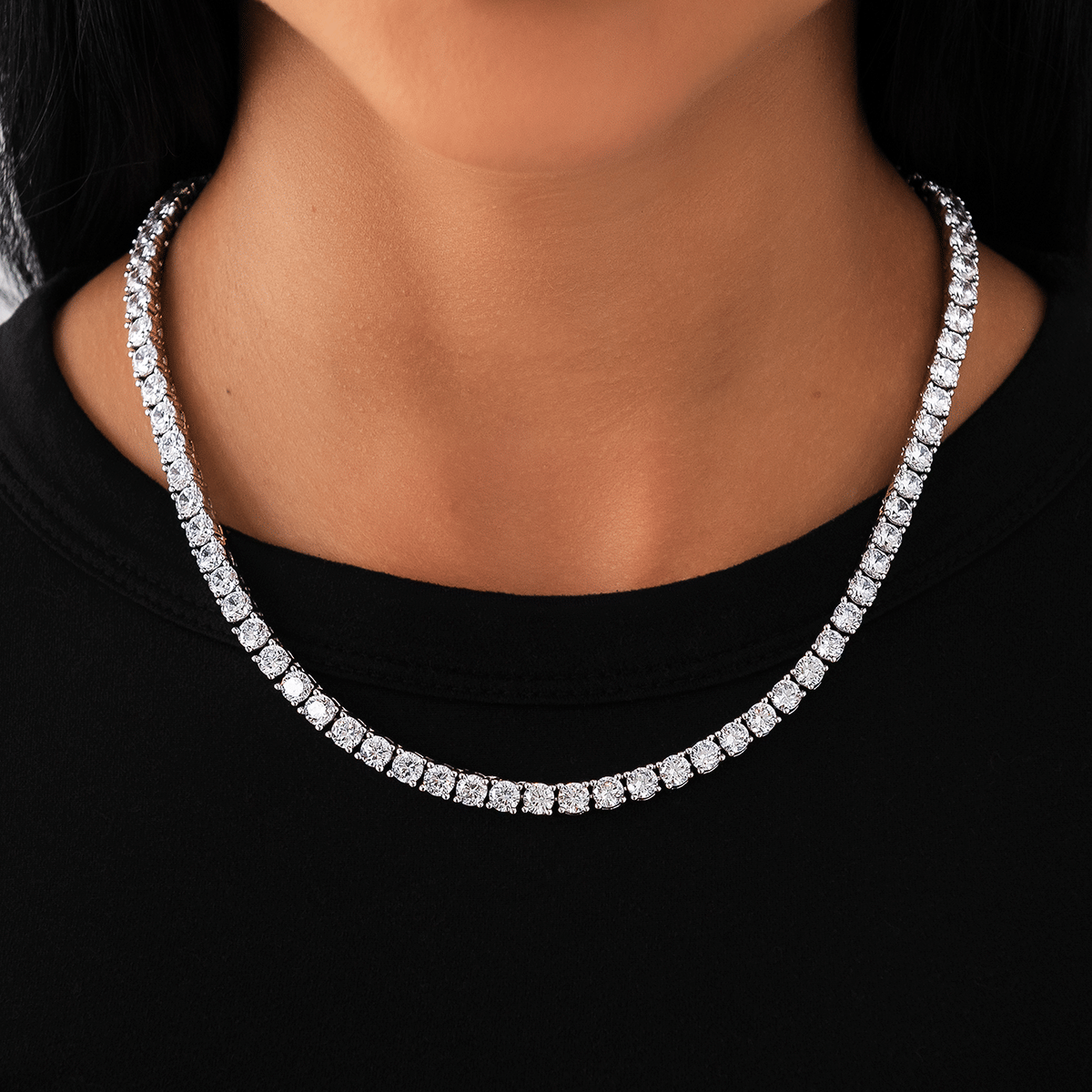 GLD Women Diamond Tennis Necklace in White Gold - 5 mm