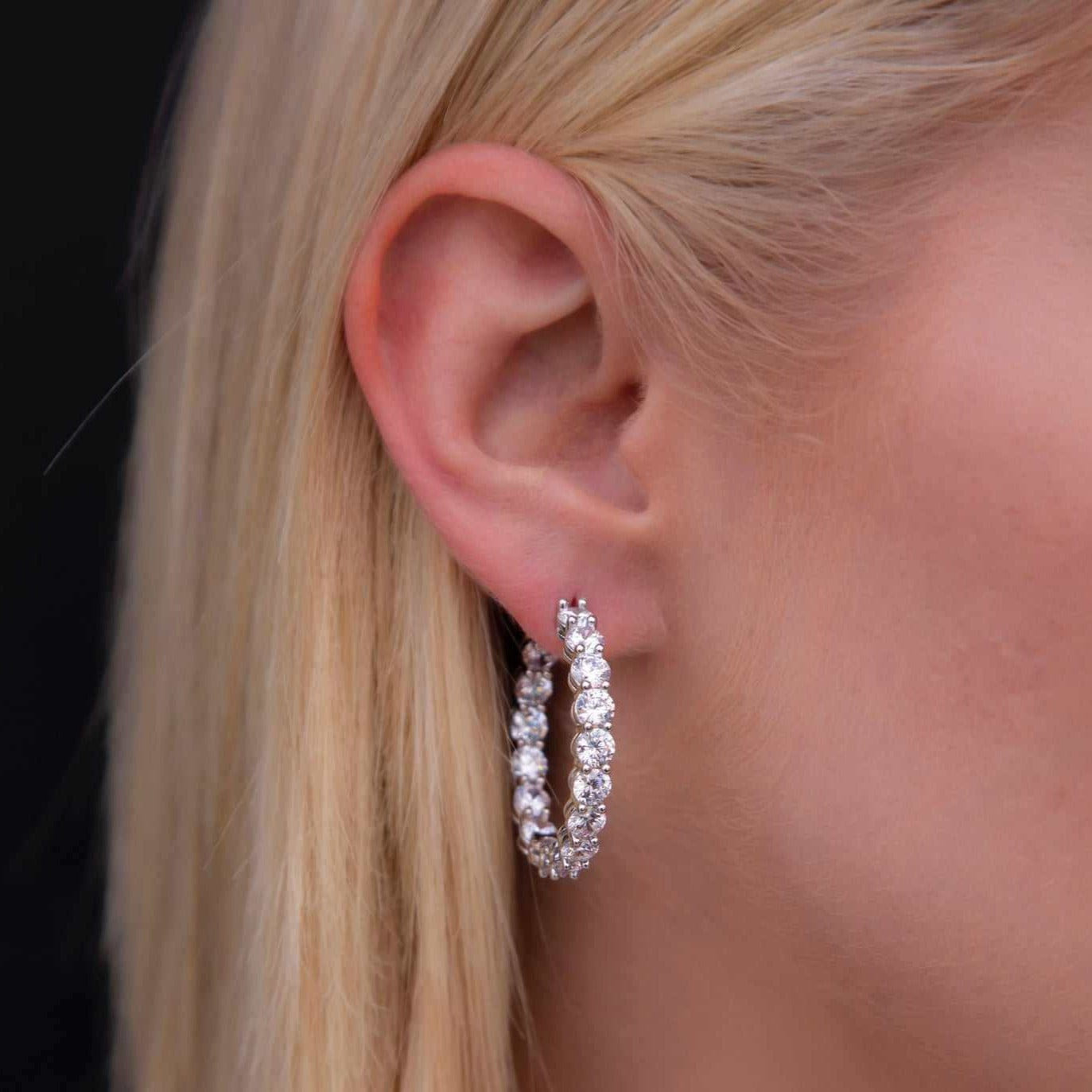 GLD Women Eternity Hoop Earrings in White Gold - 4 mm