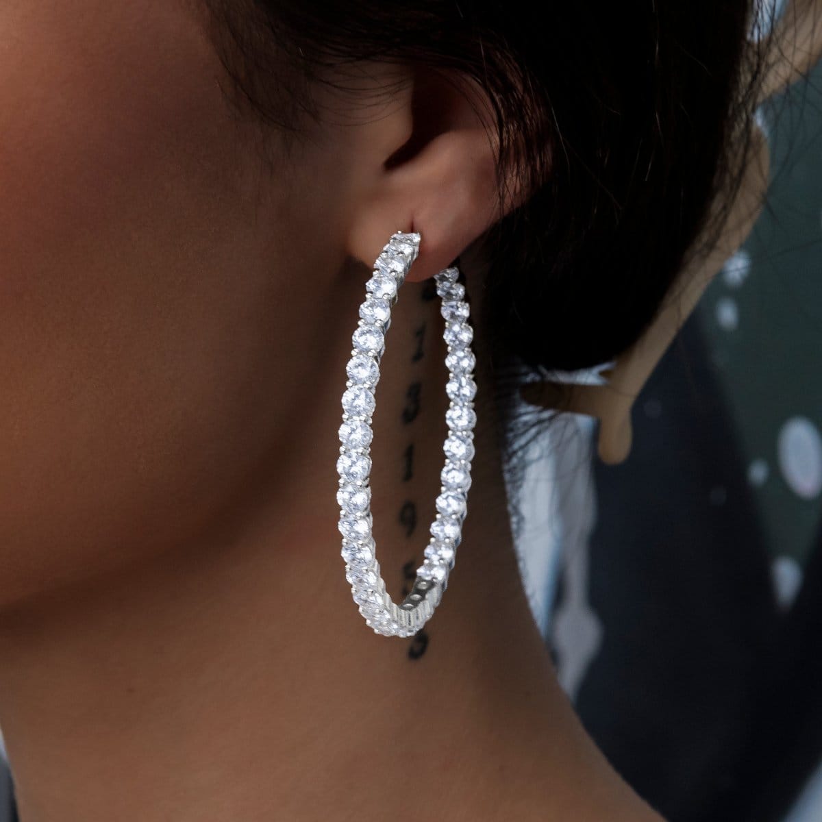 GLD Women Eternity Hoop Earrings in White Gold - 4 mm