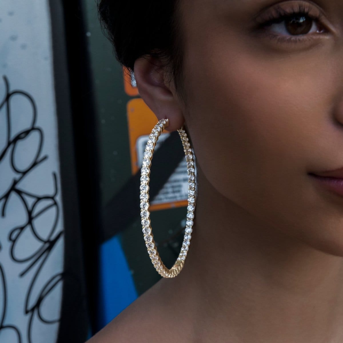 GLD Women Eternity Hoop Earrings in Yellow Gold - 4 mm