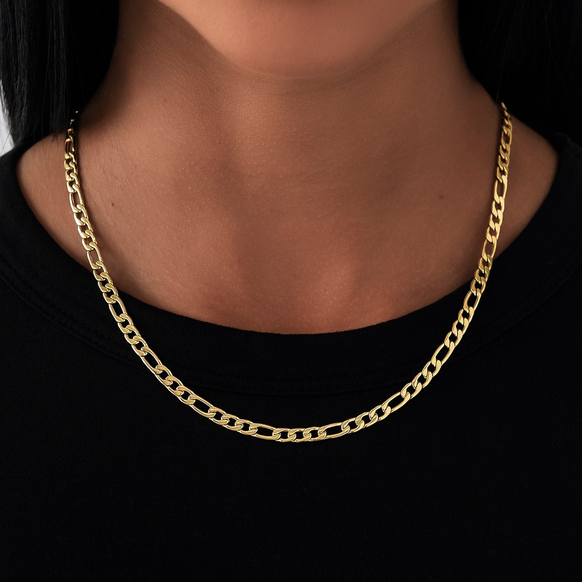 GLD Women Figaro Link Necklace in Yellow Gold - 4 mm