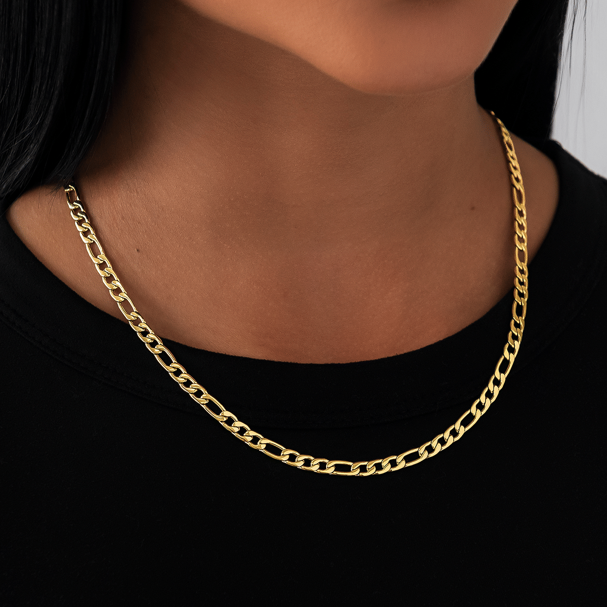 GLD Women Figaro Link Necklace in Yellow Gold - 4 mm