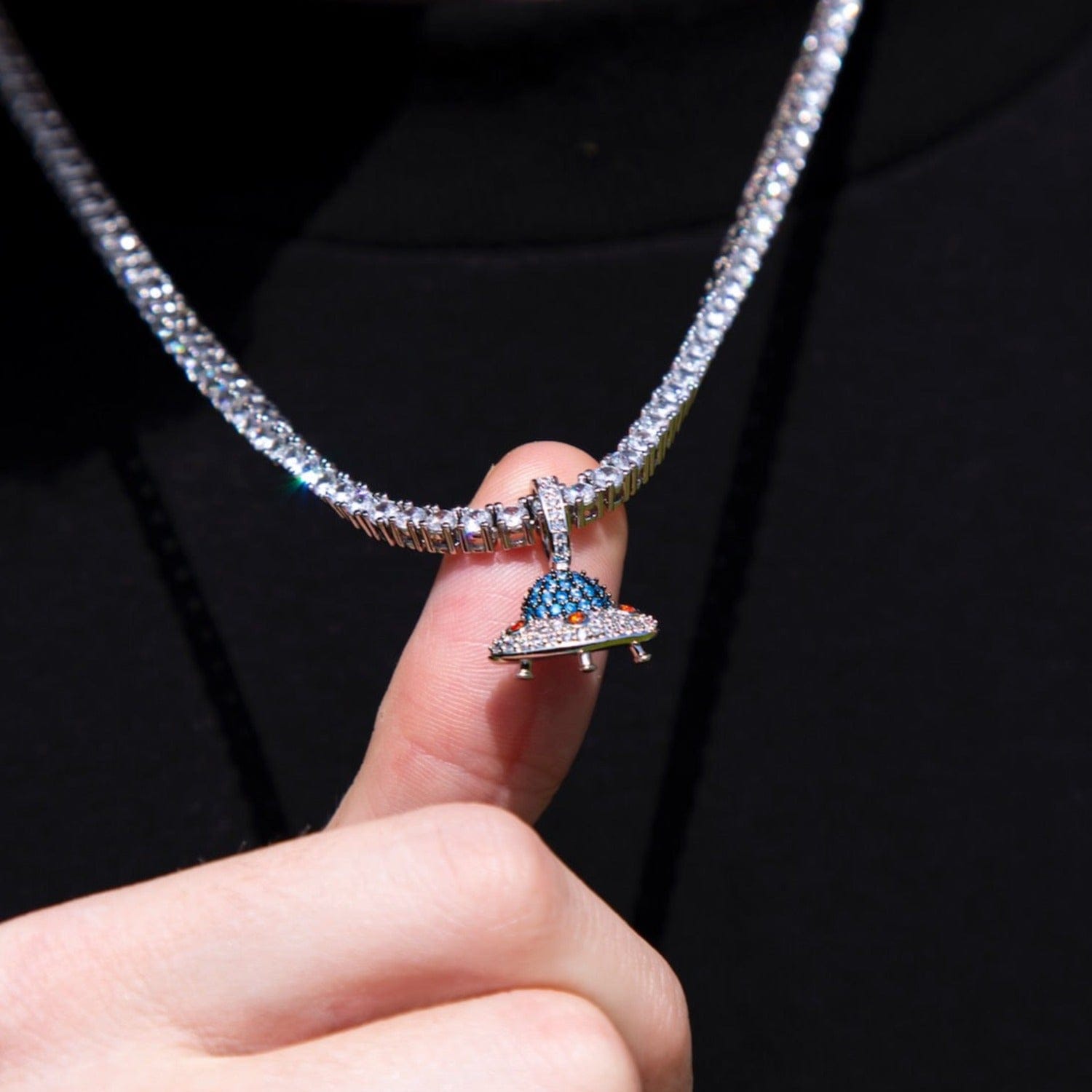 GLD Men Micro Iced UFO Pendant in White Gold
