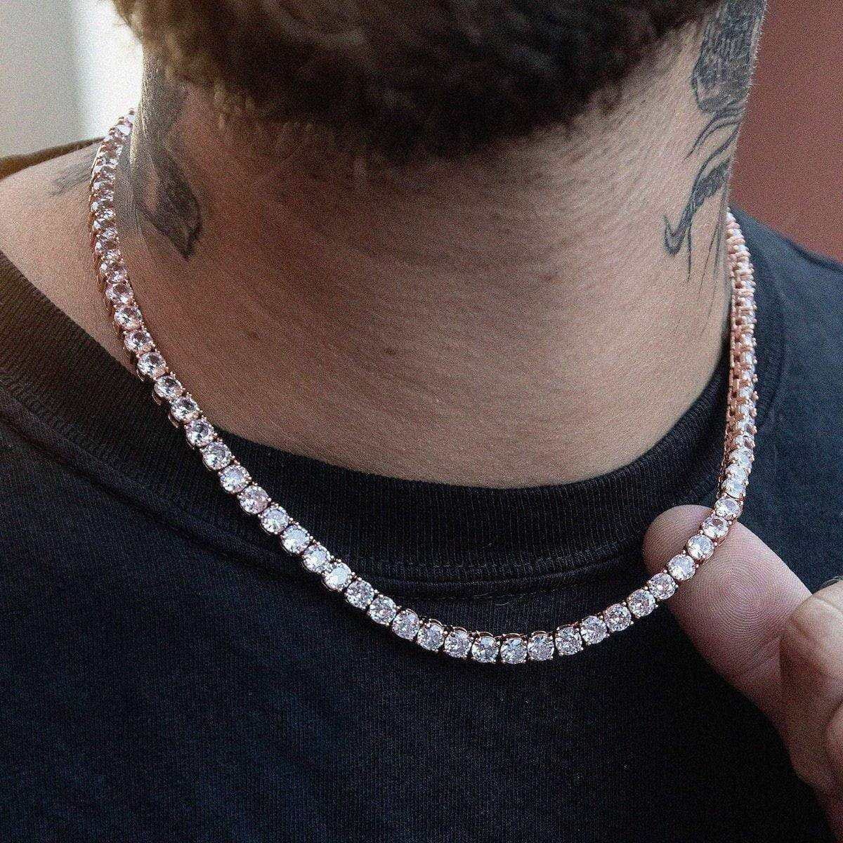 GLD Men Diamond Tennis Chain in Rose Gold - 5 mm