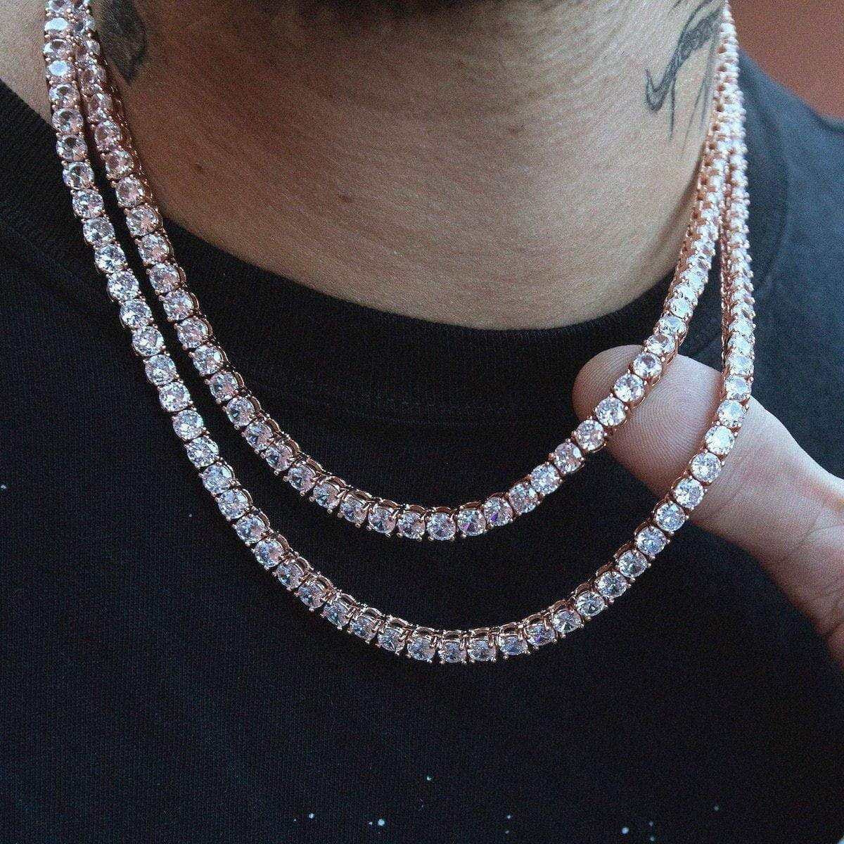 GLD Men Diamond Tennis Chain in Rose Gold - 5 mm