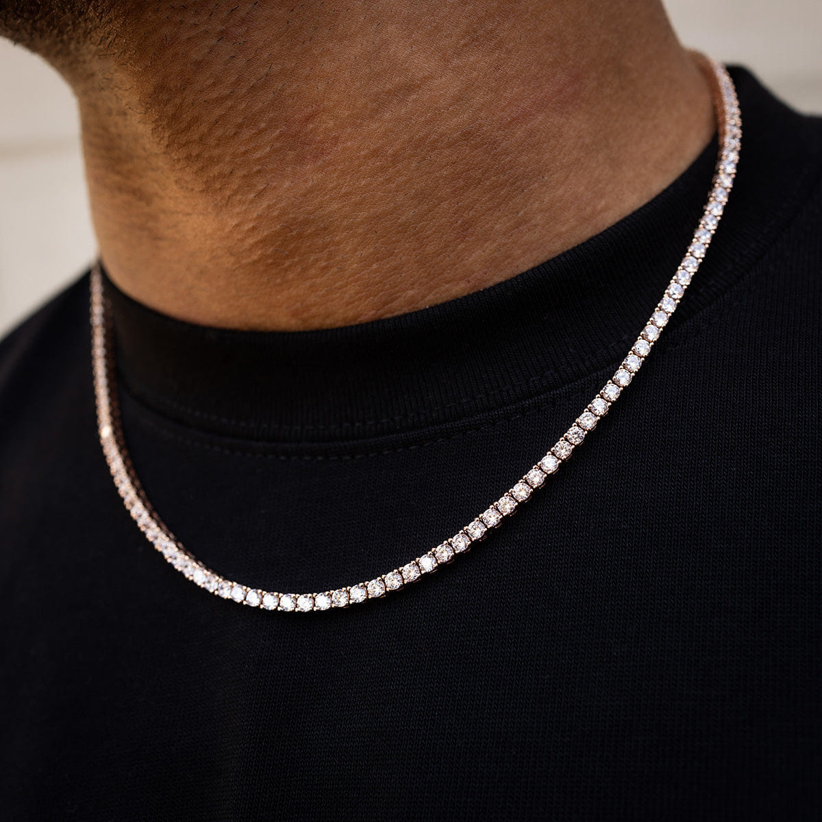 GLD Men Diamond Tennis Chain in Rose Gold - 3 mm