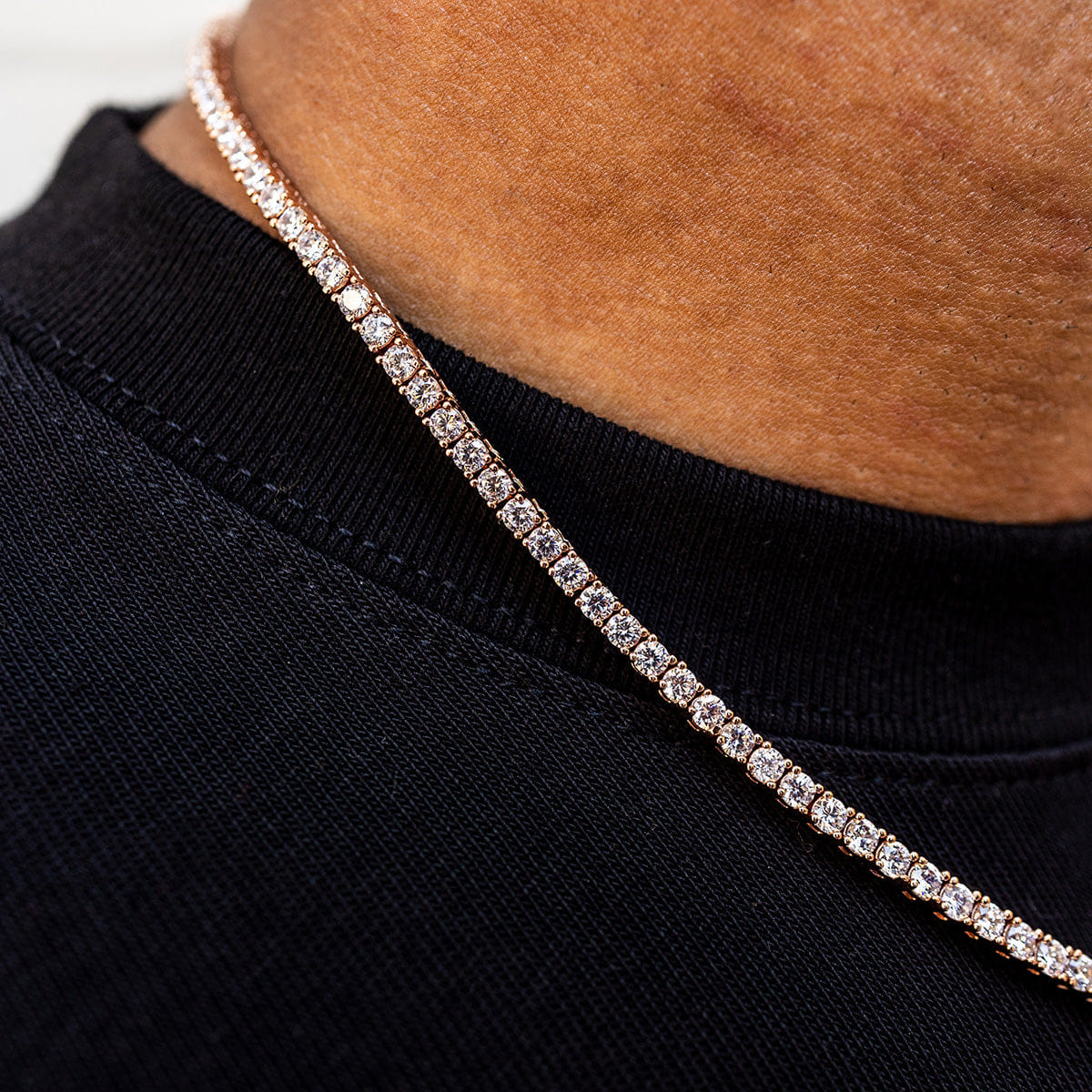 GLD Men Diamond Tennis Chain in Rose Gold - 3 mm
