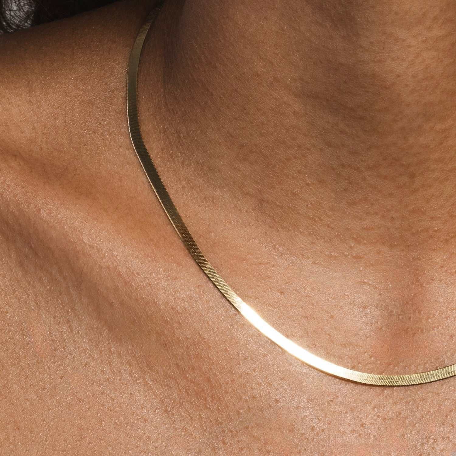 GLD Women 10k Solid Gold Micro Herringbone Chain (2.5 mm)