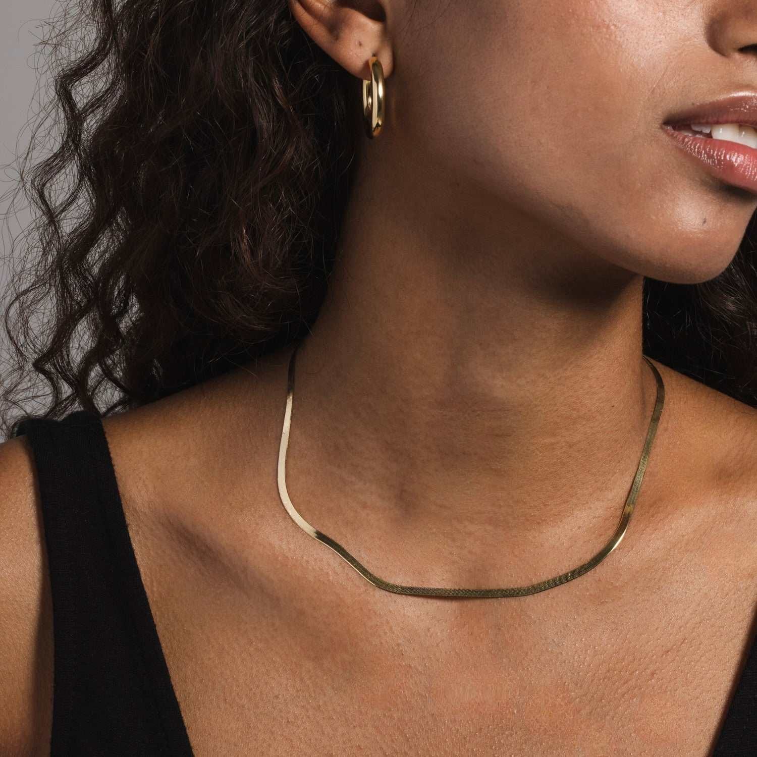 GLD Women 10k Solid Gold Micro Herringbone Chain (2.5 mm)