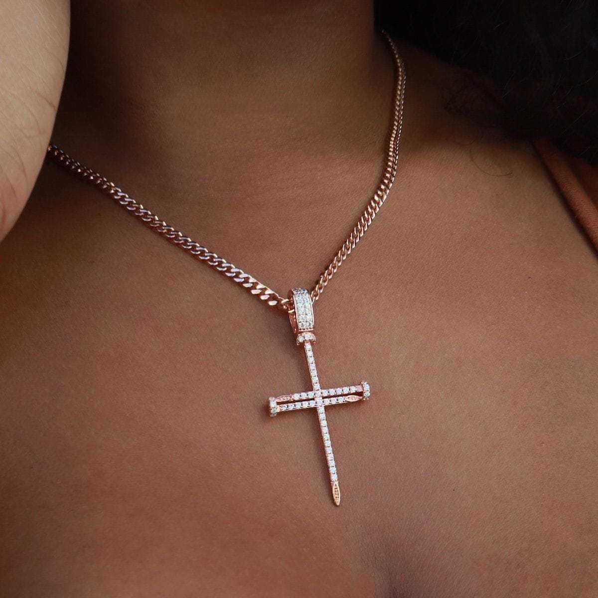 GLD Women Iced Nail Cross in Rose Gold