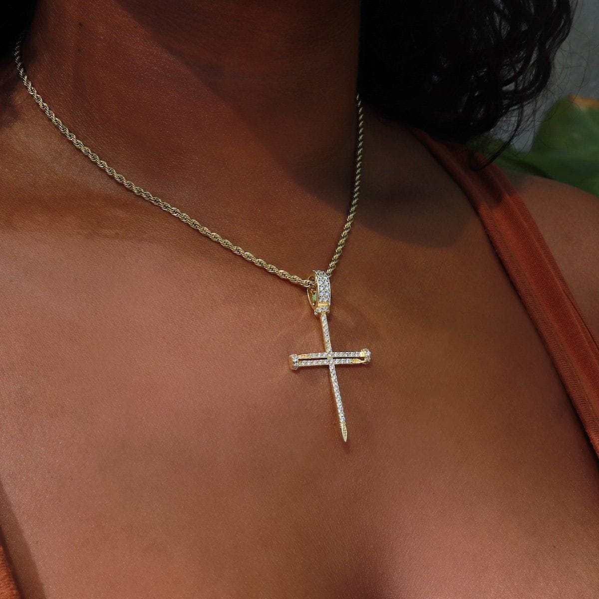 GLD Women Iced Nail Cross in Yellow Gold