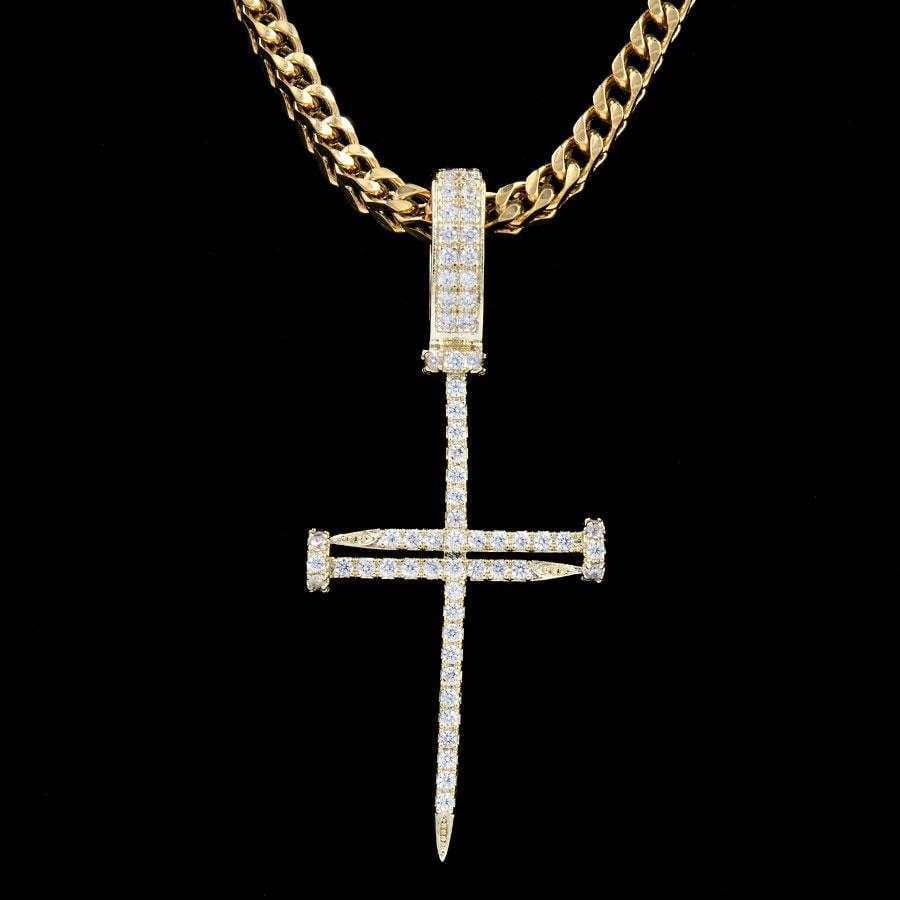 GLD Women Iced Nail Cross in Yellow Gold