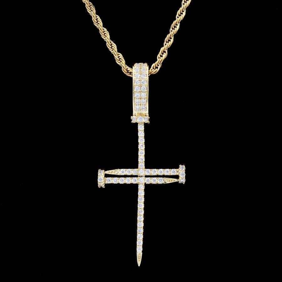 GLD Women Iced Nail Cross in Yellow Gold