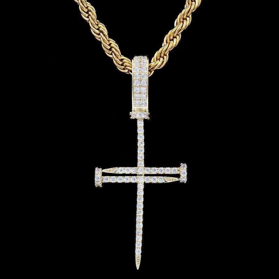 GLD Women Iced Nail Cross in Yellow Gold