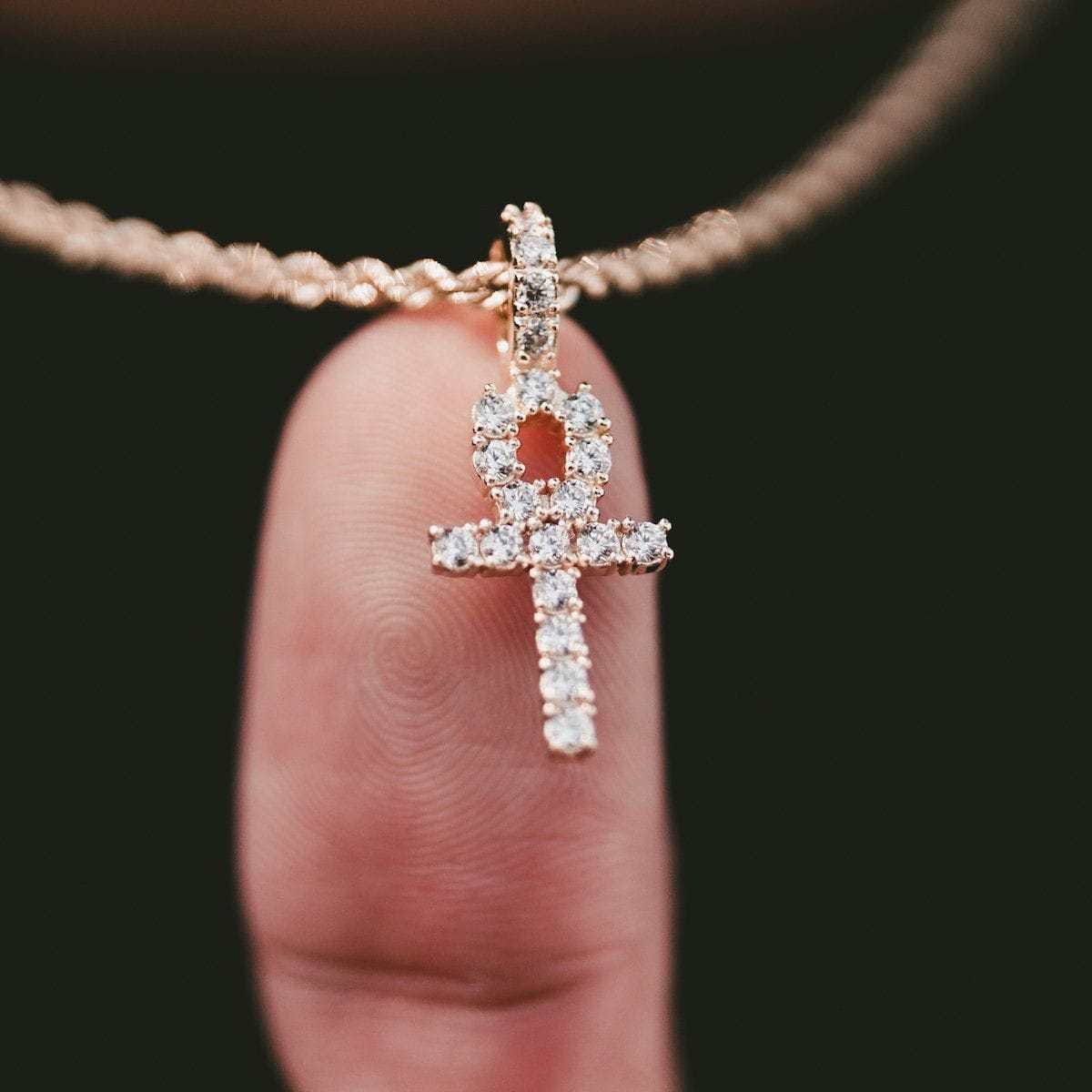 GLD Men Micro Iced Ankh Cross Pendant in Yellow Gold