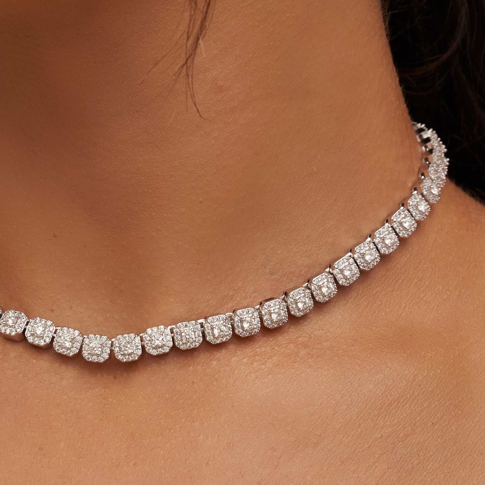 GLD Women Micro Clustered Tennis Necklace in White Gold