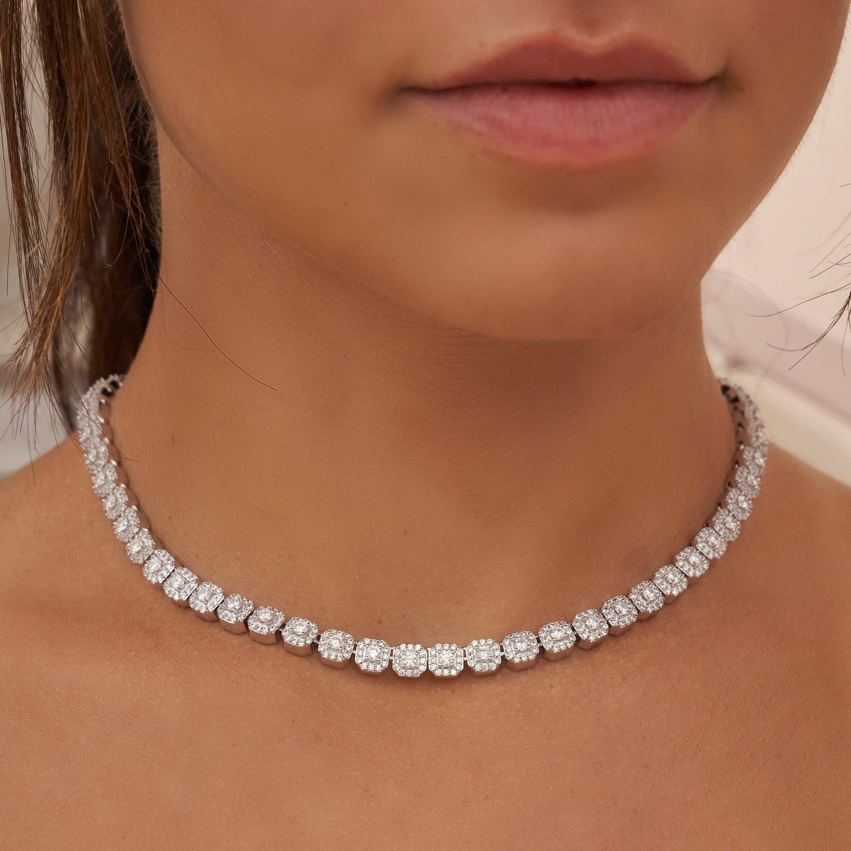 GLD Women Micro Clustered Tennis Necklace in White Gold
