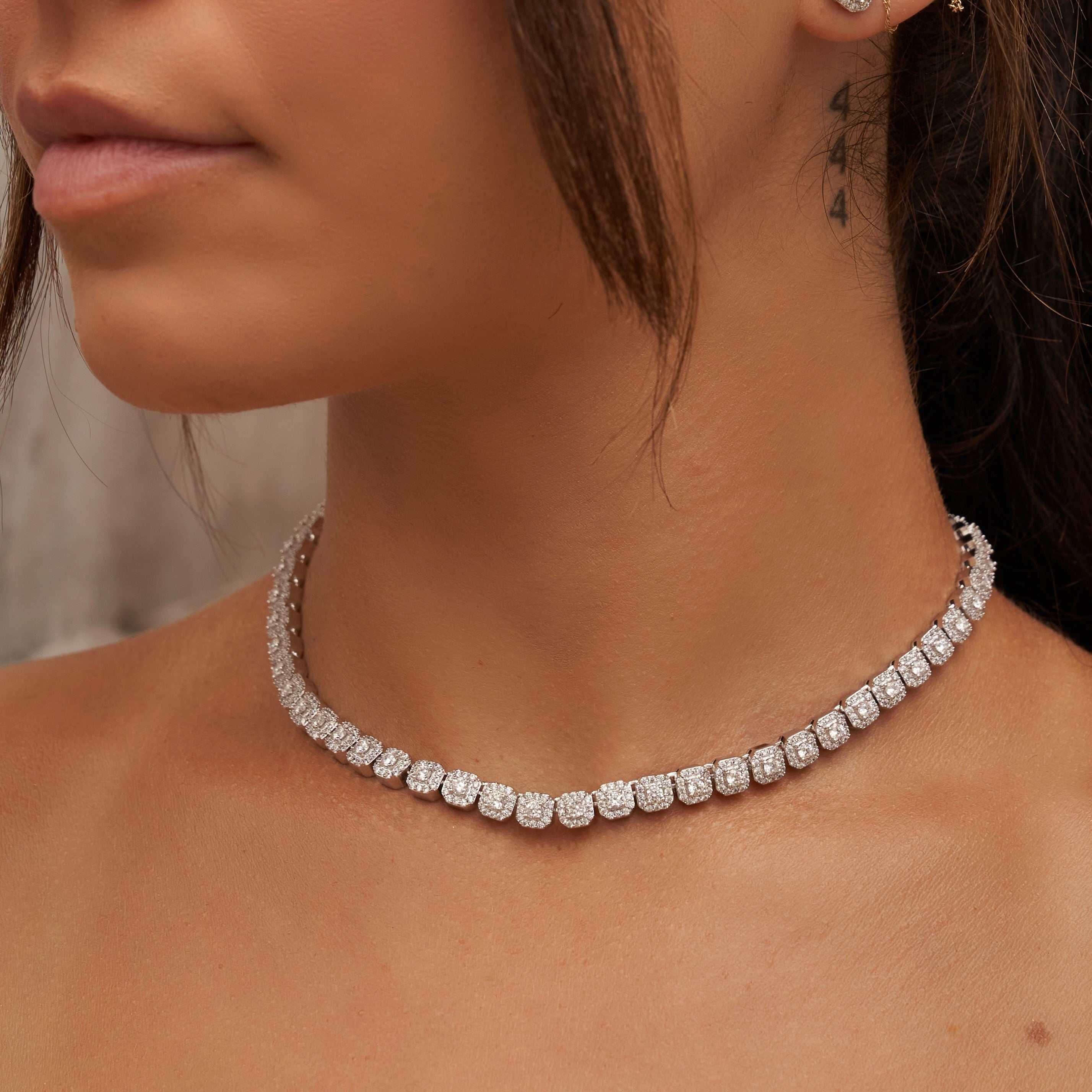 GLD Women Micro Clustered Tennis Necklace in White Gold