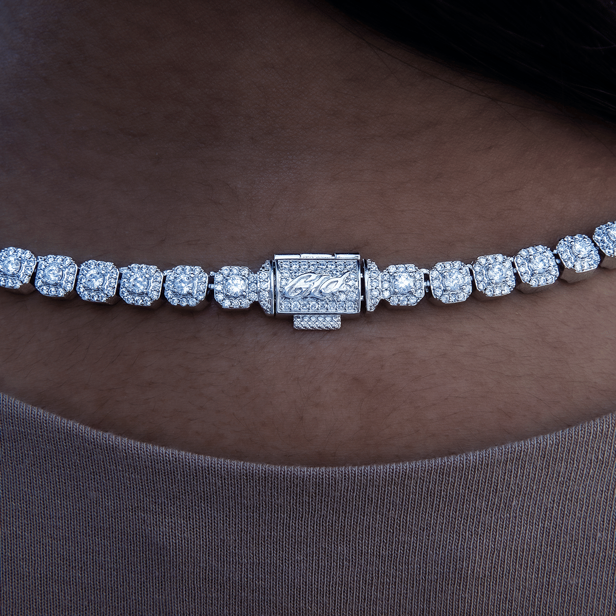 GLD Women Micro Clustered Tennis Necklace in White Gold