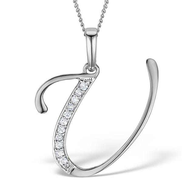 Diamond 9K White Gold Diamond Initial U Necklace 0.05ct