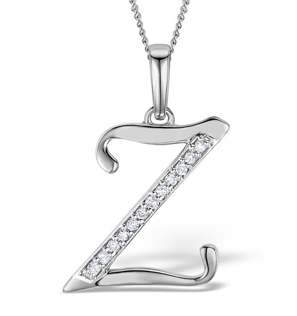 Diamond 9K White Gold Diamond Initial Z Necklace 0.05ct