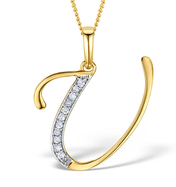 Diamond 9K Gold Diamond Initial U Necklace 0.05ct