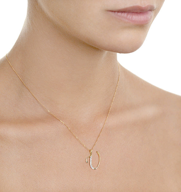 Diamond 9K Gold Diamond Initial U Necklace 0.05ct