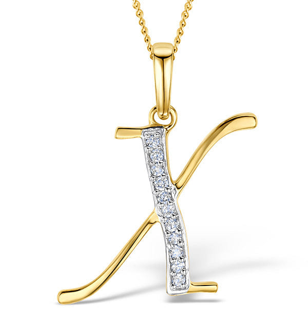 Diamond 9K Gold Diamond Initial x Necklace 0.05ct