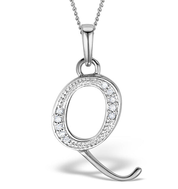 Diamond 9K White Gold Diamond Initial Q Necklace 0.05ct